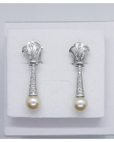 PENDIENTES ORO 18 KT. PERLAS CULTIVADAS Y ZIRCONITAS.