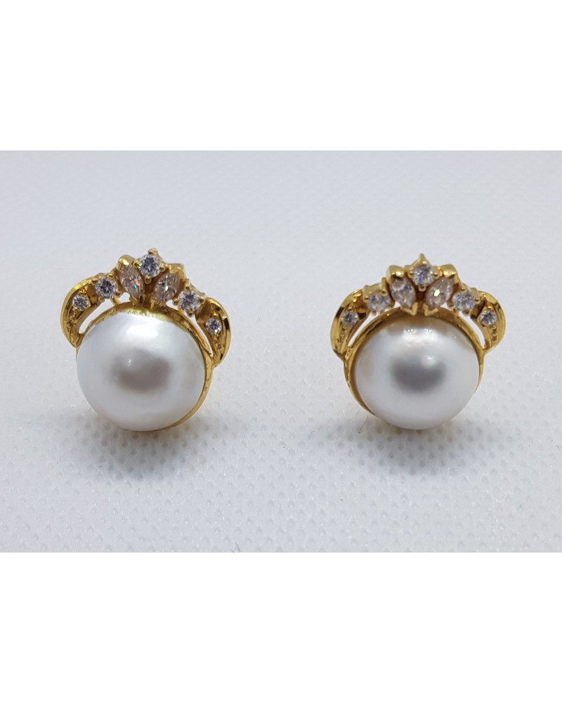 PENDIENTES ORO 18 KT. PERLAS JAPONESAS Y ZIRCONITAS.