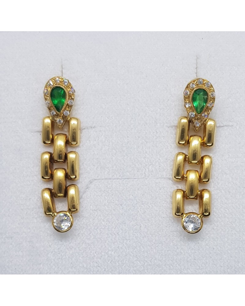 PENDIENTES ORO 18 KT. ESMERALDAS Y ZIRCONITAS.