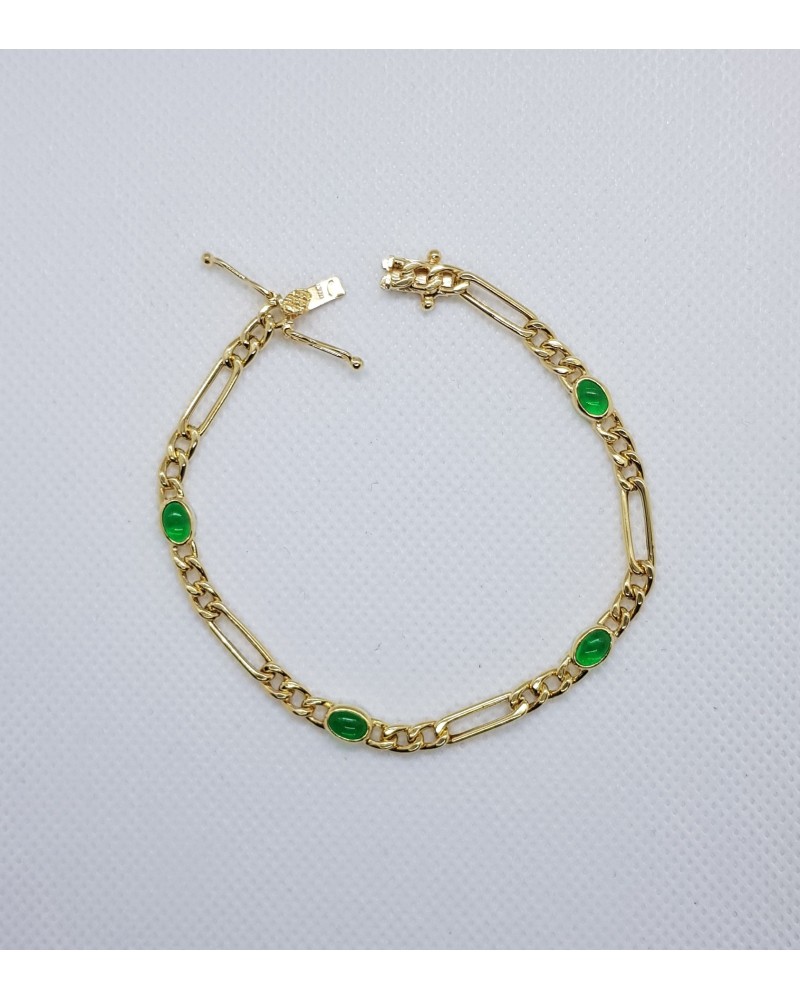PULSERA ORO 18 KT. PIEDRAS VERDES, 19.5 CM, 9 GRMS.
